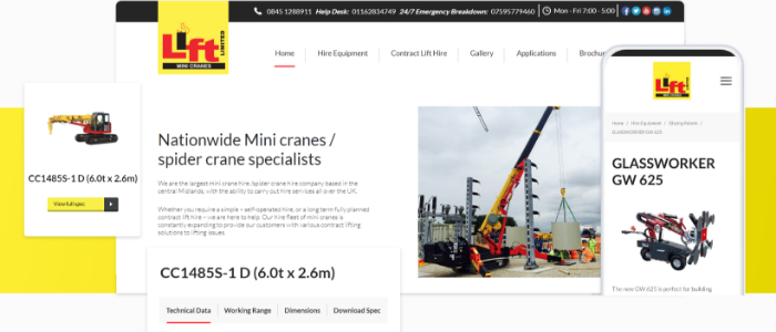 Essential elements of website - Lift Mini Cranes example