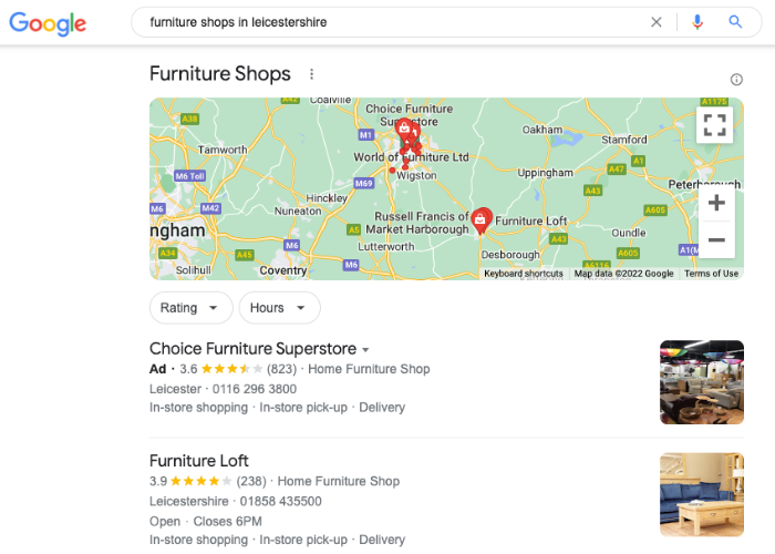 Google Ads example Google Maps